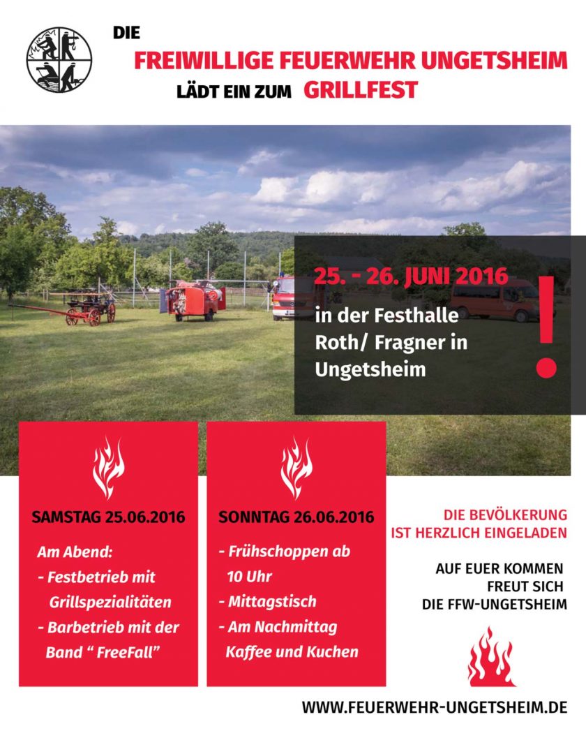 Einladung Grillfest Feuerwehr Ungetsheim 2016